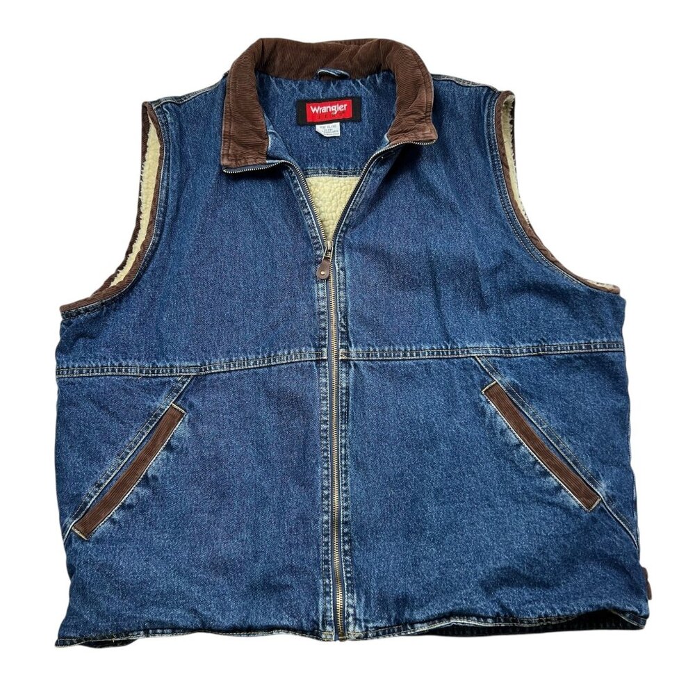 Wrangler Men's Hero Denim Sherpa Vest Indigo Blue Corduroy Collar Size XL